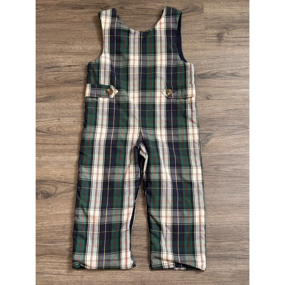 Beaufort Bonnet Co Longall Romper 3T Navy Green Plaid Christmas Preppy Heirloom